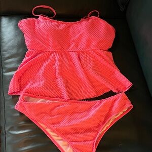 Women's Pink Textured Two-Piece Swimsuit